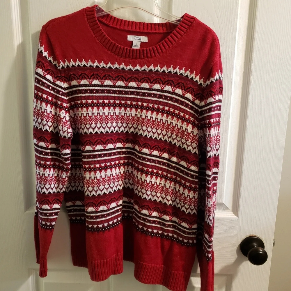 Womens Large Crewneck Croft & Barrow Red Snowflake Holiday Sweater